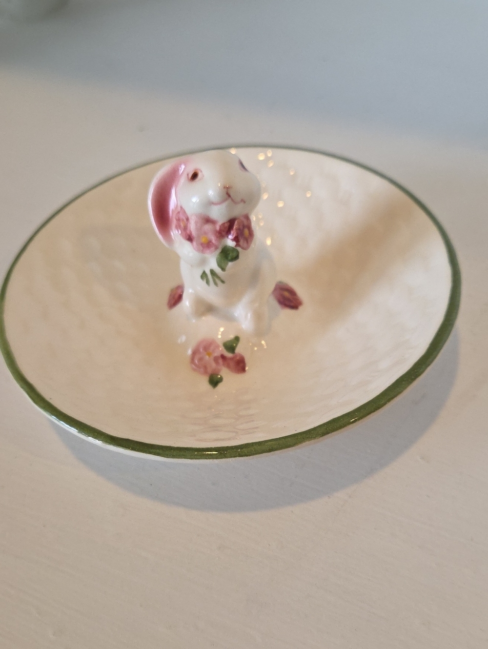 Vintage 1980s Avon ceramic Bunny Ceramic trinket or candy dish.